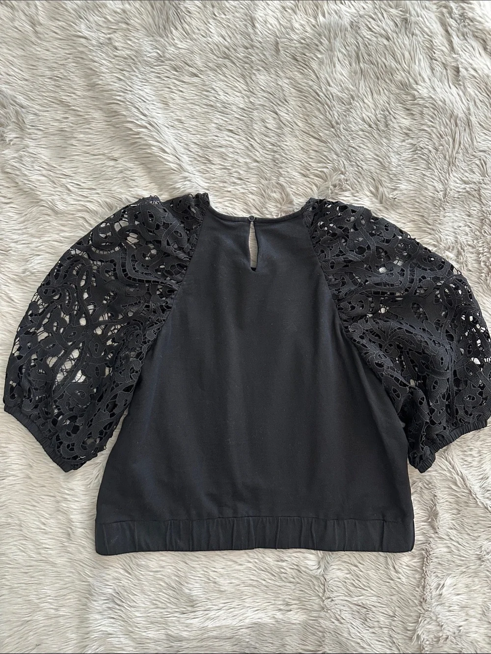 Anthropologie DOLAN Lace Puff Sleeve Crop Top